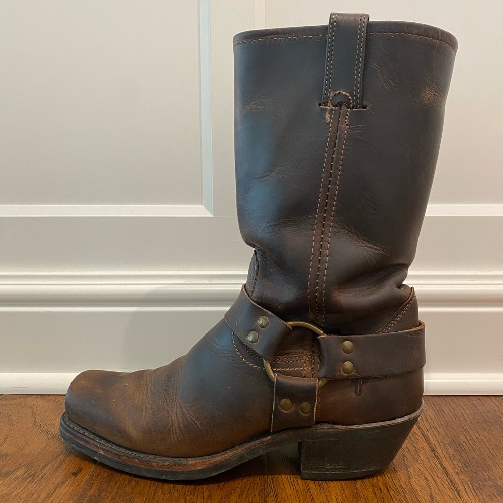 Frye Brown Leather Harness Heeled Boots - Picture 3 of 10